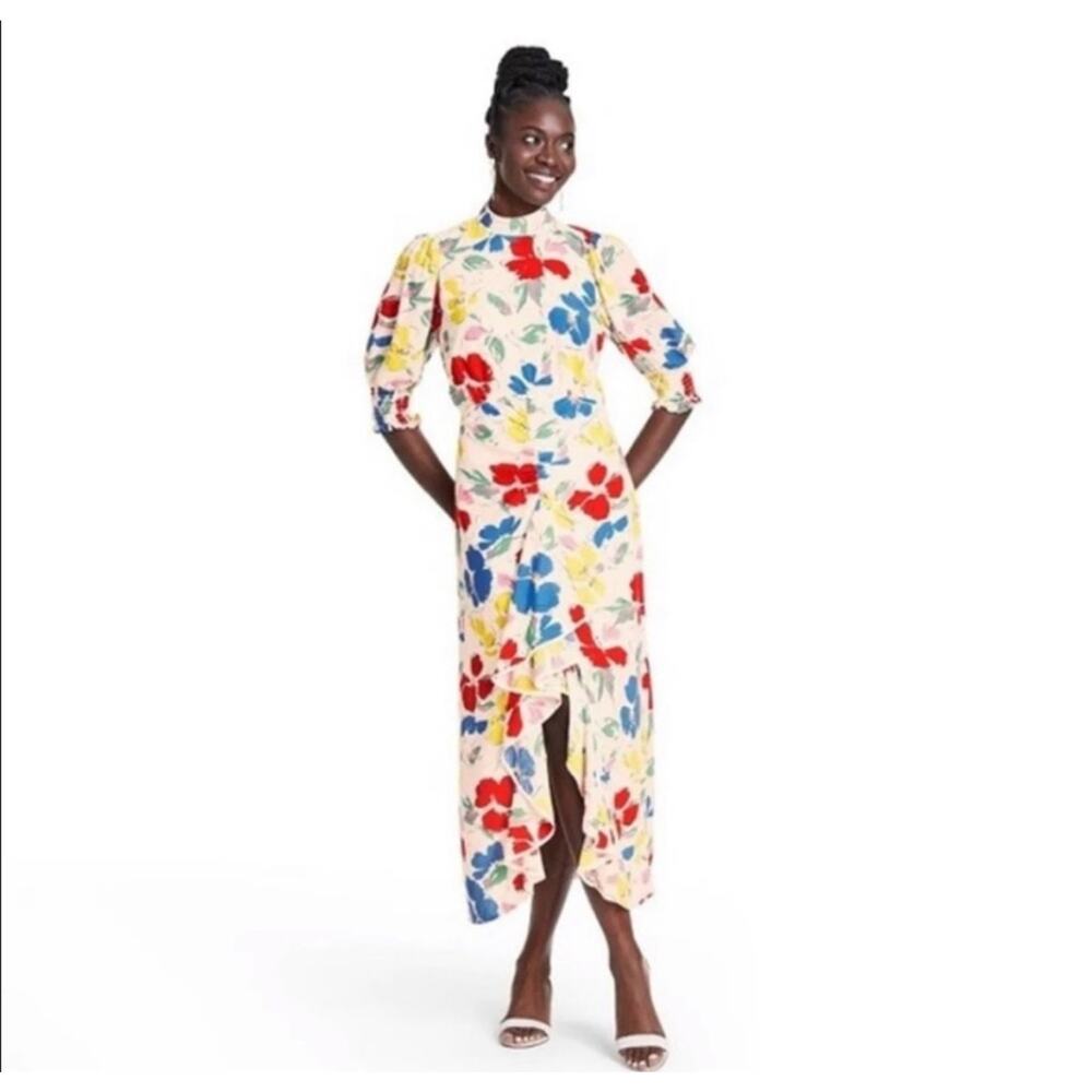 Rixo Dress Womens 4 Floral Multicolor Long Sleeve Maxi Ruffle Hem New Tag Rayon - Picture 2 of 12
